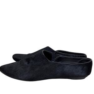 Taryn Rose Womens 7 Black Calf Hair Pointed Toe Slip On Ballet Flats Loafers